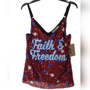 Patriotic Womens Tank Top Chance or Fate & Freedom Sequin Red blue white…
